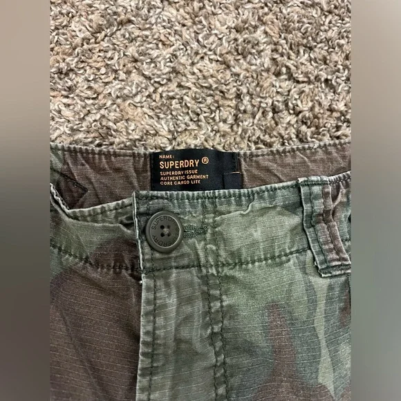 Superdry MENS 30 Core Lite Parachute CAMO Shorts Patches Polo Style Warcore